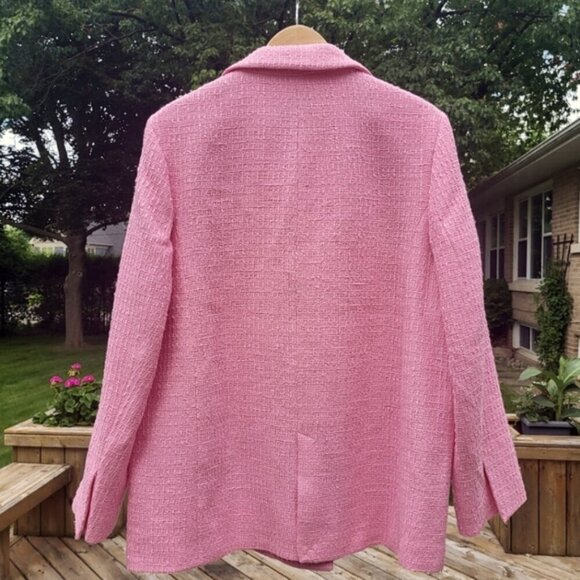 NWT Zara Women's Double Breasted Textured Tweed Blazer Size XXL Pink - Picture 9 of 14